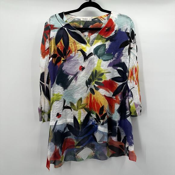 Jess Jane Top Shirt Womens Small Floral Tropical Multicolor Oversized Tropical - Picture 1 of 10